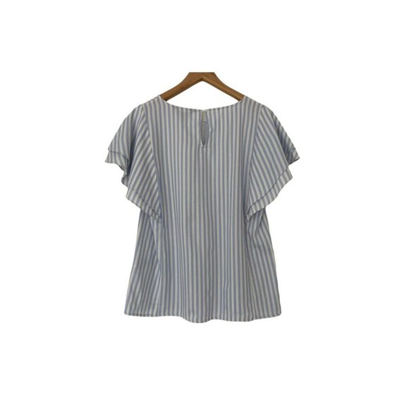 BANANA REPUBLIC BLUE/WHITE STRIPED TOP/BLOUSE WITH FLUTTER SLEEVES, M - Picture 6 of 10